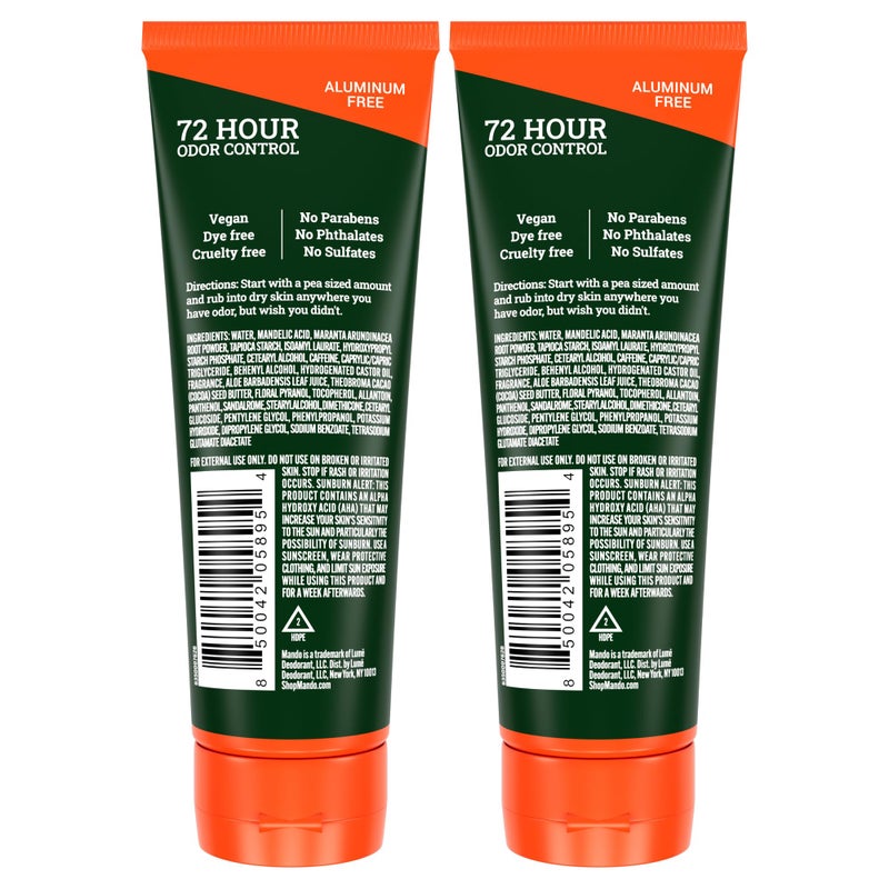 Mando مندو مزيل عرق للجسم بالكامل للرجال - كريم غير مرئي - تحكم في الرائحة لمدة 72 ساعة - خالي من الألمنيوم، خالي من بيكربونات الصوديوم، آمن للبشرة - أنبوب 3 أونصات (عبوة من 2)  - Image 2