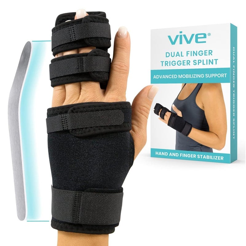 Vive Trigger Finger Splint - 2 Finger Brace for Middle, Index, Pinky, or Ring Fingers - Adjustable Hand and Wrist Support - Straightening Immobilizer for Broken Fingers, Arthritis, and Contractures - Image 1