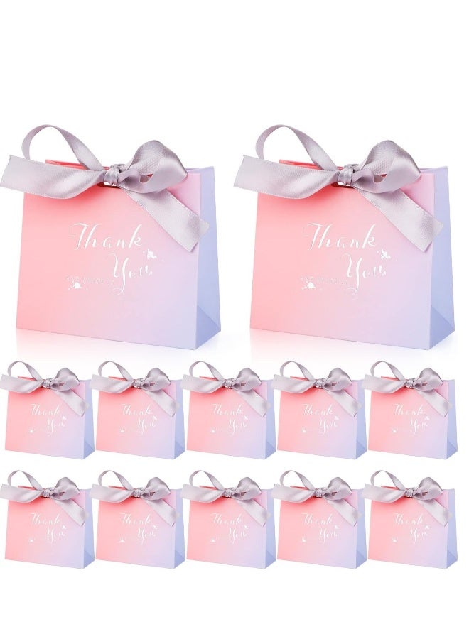 12pcs Small Thank You Paper Bags Loot Bags Cute Paper Party Favor Bags Birthday Goodie Candy Cookies Bags Thank You Bags with Ribbons for Wrap Wedding Baby Shower Birthday Party Supplies