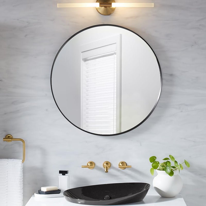 Kohler Kohler Essential Round Mirror for Wall | HD Reflection with 100% Silver Coating | Decorative Mirror for Bedroom/Living Room/Bathroom | Matte Black Aluminium Frame, 711.2 mm  - Image 1