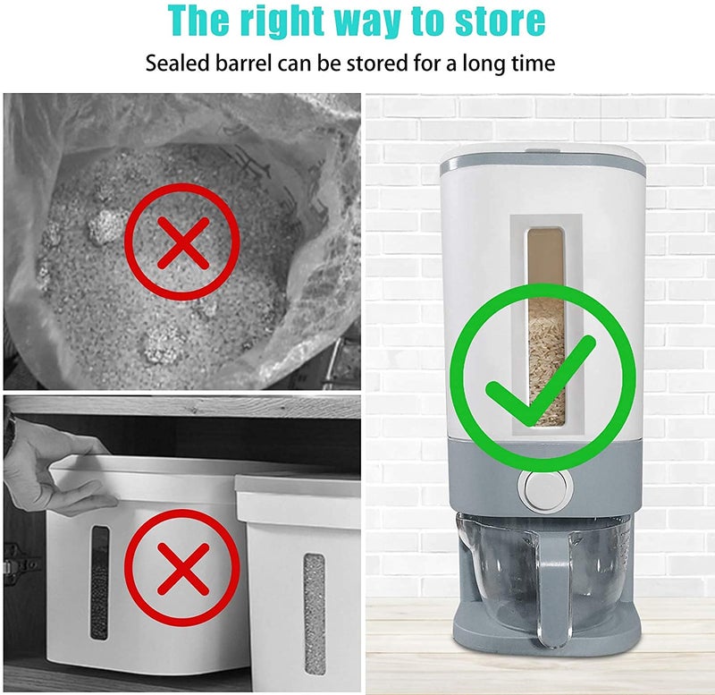 Matiko Modern Minimalist Rice Dispenser, 10 kg, Square, Plastic & ABS, Airtight Lid, Measuring Cup, Suitable for Rice, Grains and Coffee, L-35,W-20,H-38 CM - Image 5