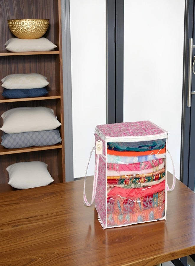 SHAPING FABRIC Pink Floral Fabric Saree Storage Bag with Transparent Front & Zipper Closure - Pack of 01 SF-SBB-1314 - Image 1