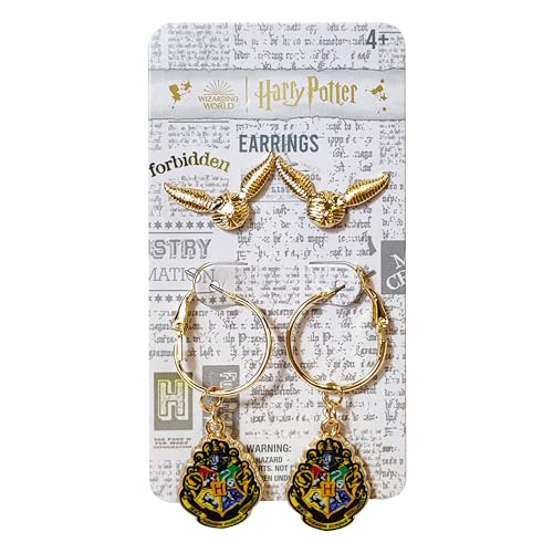 LUV HER Harry Potter Earrings 2 Hypoallergenic Earrings for Girls 1 Stud Earring 1 Fishhook Drop Earring Sets with Charms One Size Fits All Jewelry for Women Accessories Ages 4+ - Image 1