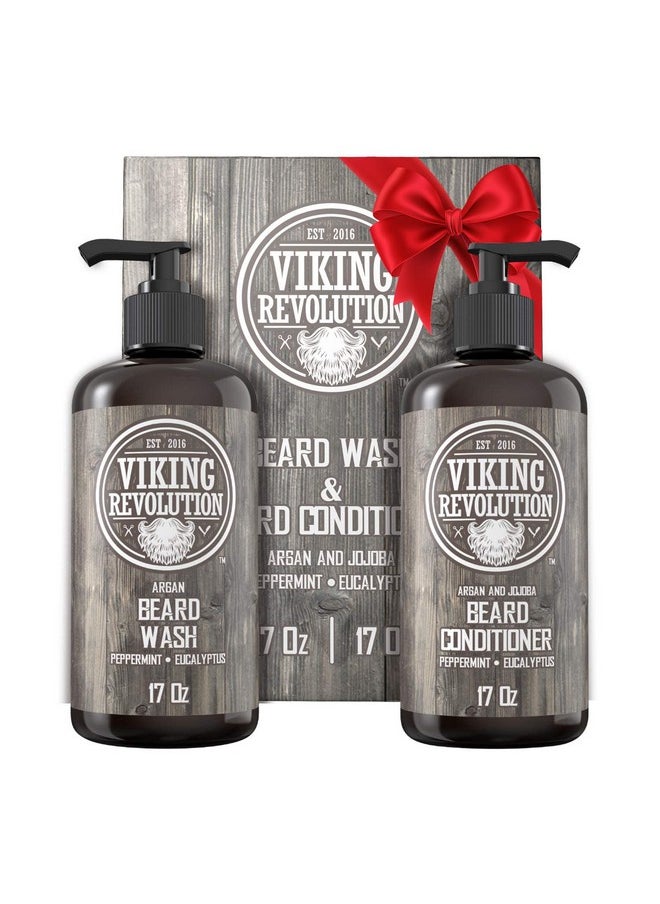 Viking Revolution Viking Revolution Beard Wash & Conditioner Set w/Argan & Jojoba Oils - Softens, Smooths & Strengthens Beard Growth - Natural Peppermint and Eucalyptus Scent - Shampoo (17 oz)  - Image 1