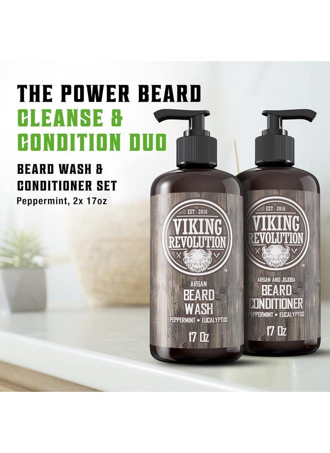 Viking Revolution Viking Revolution Beard Wash & Conditioner Set w/Argan & Jojoba Oils - Softens, Smooths & Strengthens Beard Growth - Natural Peppermint and Eucalyptus Scent - Shampoo (17 oz)  - Image 2