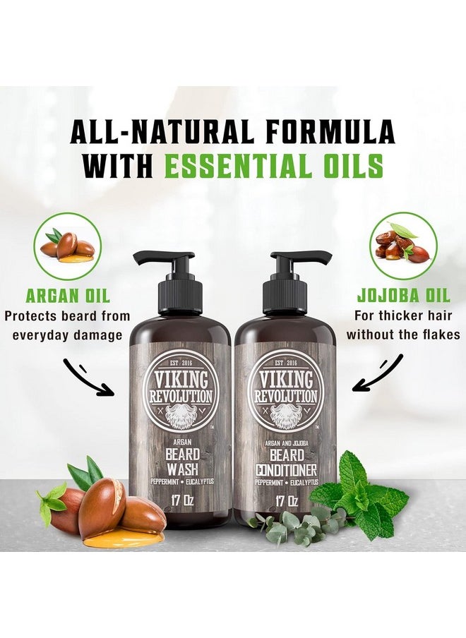 Viking Revolution Viking Revolution Beard Wash & Conditioner Set w/Argan & Jojoba Oils - Softens, Smooths & Strengthens Beard Growth - Natural Peppermint and Eucalyptus Scent - Shampoo (17 oz)  - Image 5