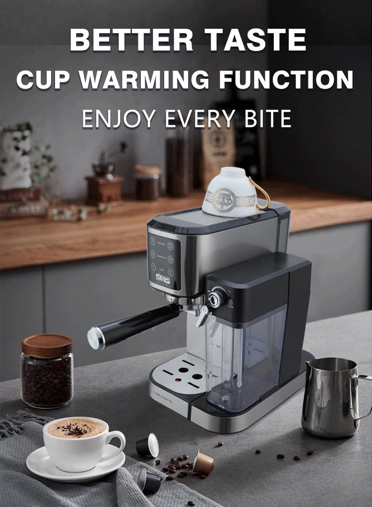 DSP 3 In 1 Automatic Espresso Machine,20 Bar Pump Pressure,1350W/1.0L Cappuccino/Latte Coffee Machine with Automatic Milk Frother, Touchscreen Coffee Maker for Home and Office,KA-3104,Black/Silver - Image 5
