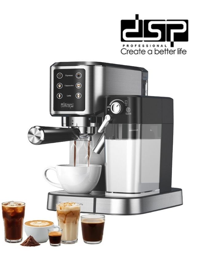 DSP 3 In 1 Automatic Espresso Machine,20 Bar Pump Pressure,1350W/1.0L Cappuccino/Latte Coffee Machine with Automatic Milk Frother, Touchscreen Coffee Maker for Home and Office,KA-3104,Black/Silver - Image 1