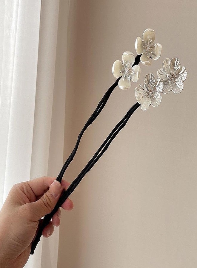 GANPUB 2Pcs White Shining Flowers Bun Ball Clip, Deft for Hair Twister,Tie Dye Deft Bun for Long Thick for Women Girls Bun and Crown Shapers Hair Accessories - Image 4