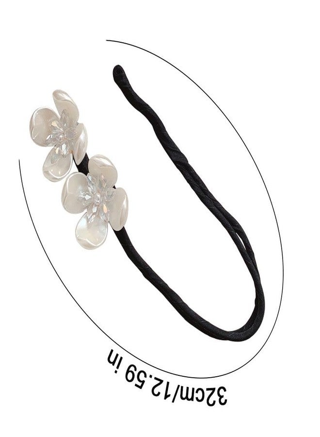GANPUB 2Pcs White Shining Flowers Bun Ball Clip, Deft for Hair Twister,Tie Dye Deft Bun for Long Thick for Women Girls Bun and Crown Shapers Hair Accessories - Image 2