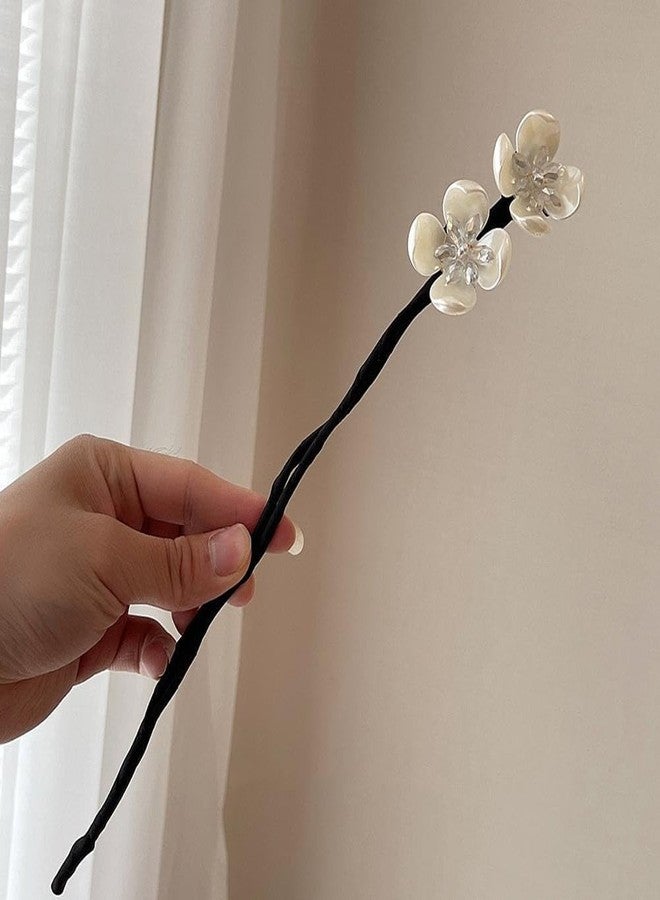 GANPUB 2Pcs White Shining Flowers Bun Ball Clip, Deft for Hair Twister,Tie Dye Deft Bun for Long Thick for Women Girls Bun and Crown Shapers Hair Accessories - Image 5