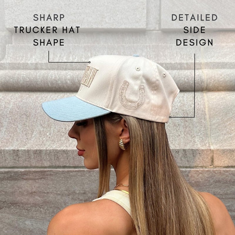 CITRUSY Vintage Western Trucker Hat | Men & Women | Embroidered Trendy Caps | Country Cute Hats for Cowgirls & Cowboys | Camo Denim Cotton Styles | Snapback Hat (Blue Jean Cowboy | Denim) - Image 5