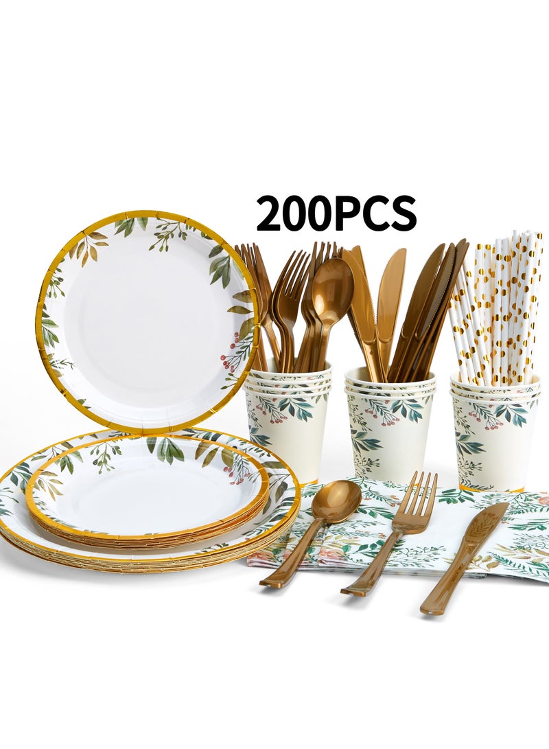 200 قطعة من  مجموعة أدوات المائدة مناسبة لـ 25 ضيفًا أطباق حفلات فاخرة يمكن التخلص منها - Image 1
