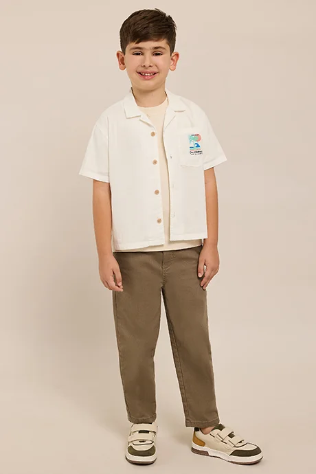 أر أند بي Print Detail Shirt with Revere Collar and Short Sleeves