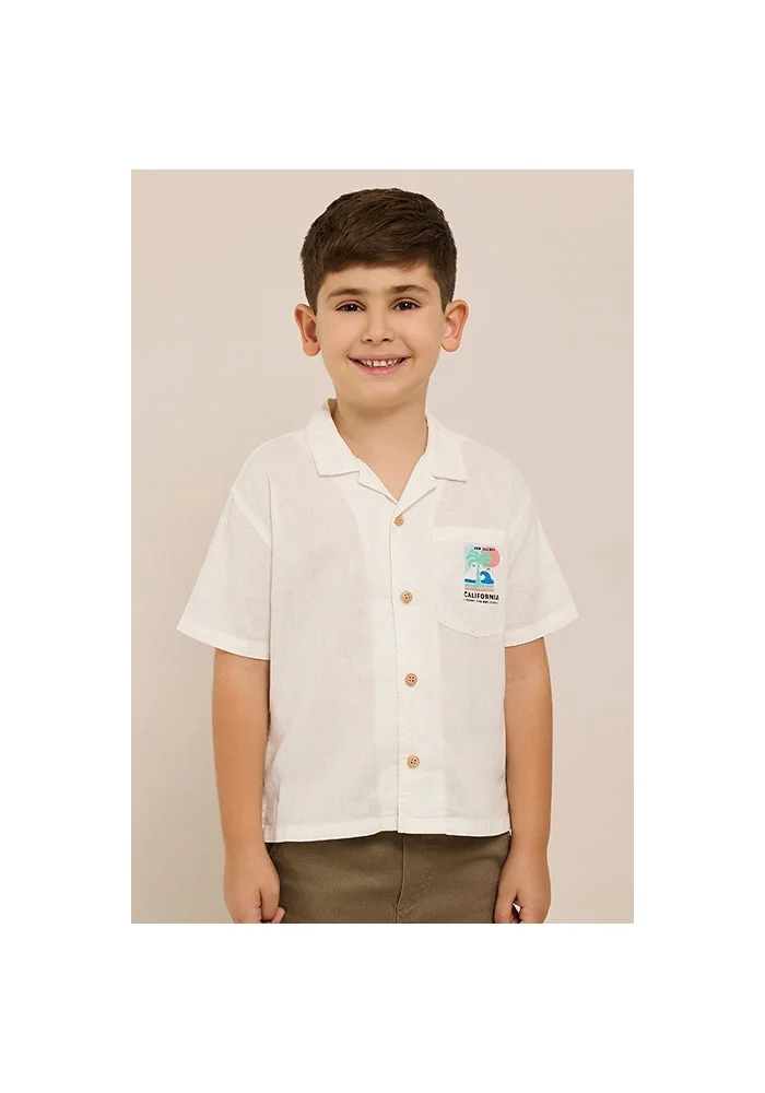 R&b Print Detail Shirt with Revere Collar and Short Sleeves