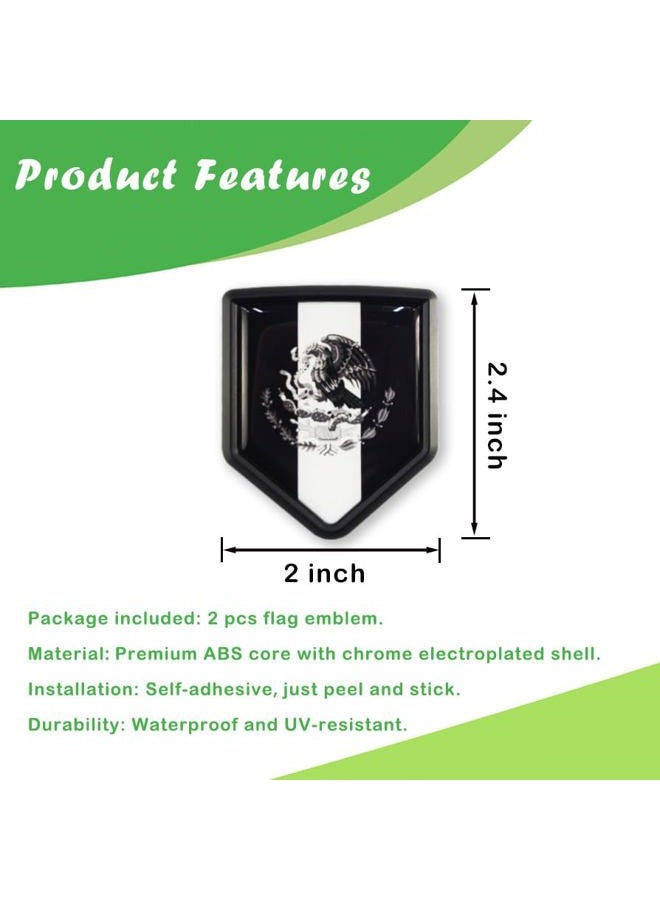 Newperlite Black Mexico Flag Emblem Mexican Decal Car Sticker Chrome Shield Flags, 2 Pack - Image 2