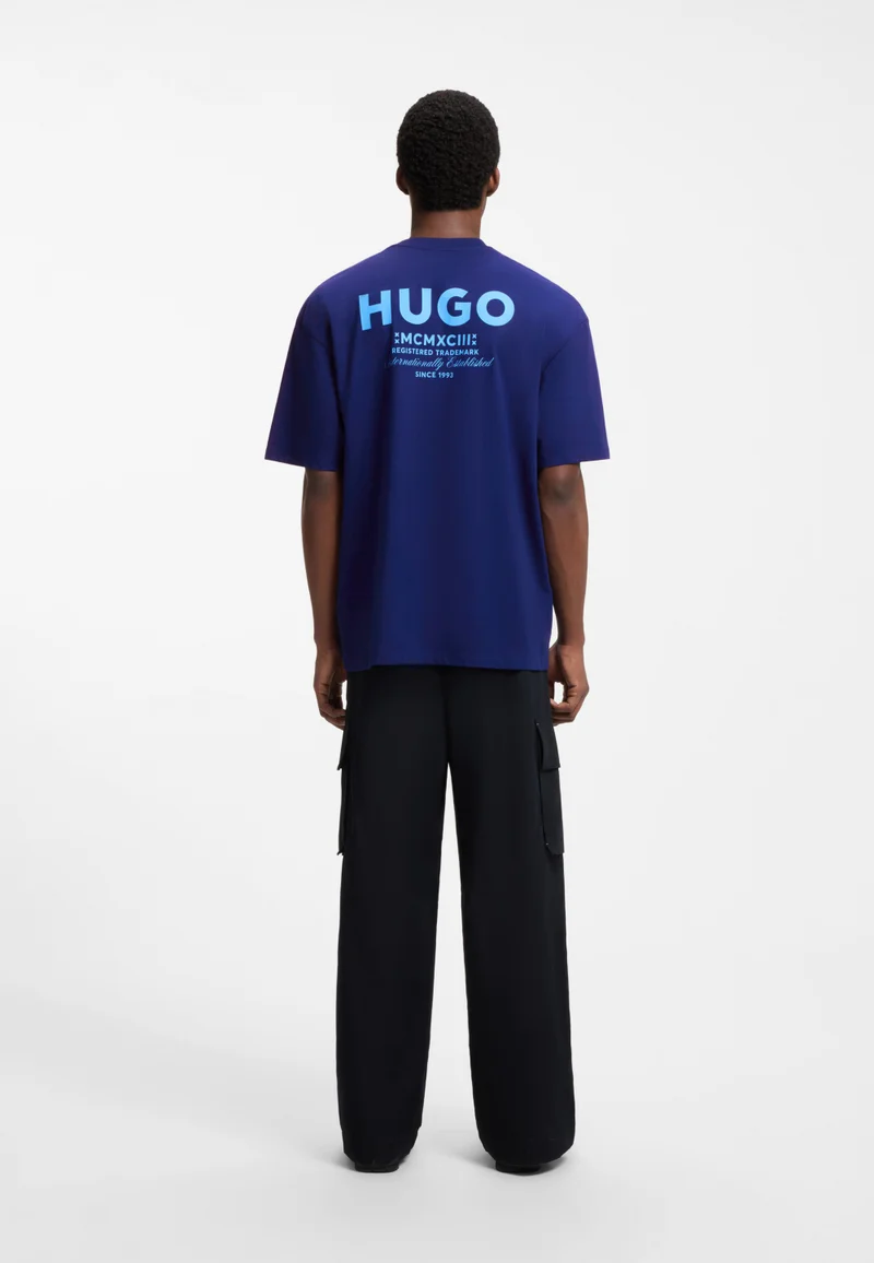 HUGO Dark Blue Loose-fit T-shirt in cotton with rear logo artwork for Men | Best Price UAE