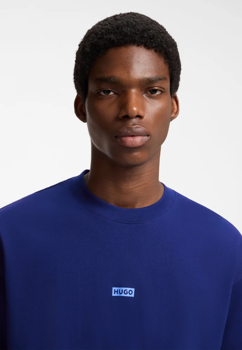 HUGO Dark Blue Loose-fit T-shirt in cotton with rear logo artwork for Men | Best Price UAE
