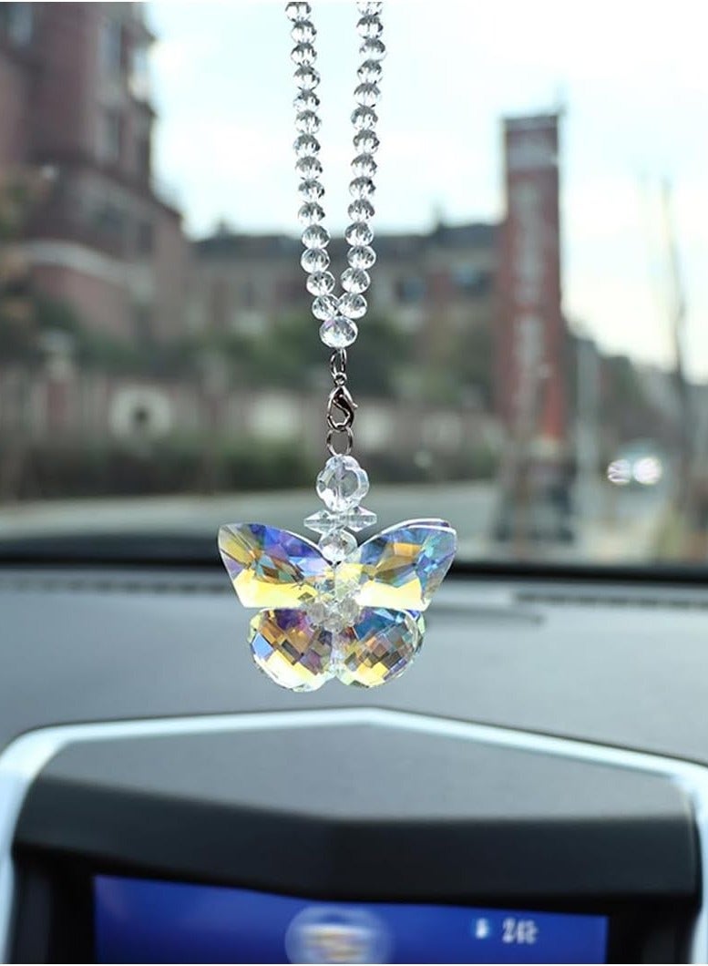 كيلا سحر مفتاح السيارة على شكل فراشة من الكريستال مع مرآة الرؤية الخلفية المعلقة - زخرفة سيارات مضيئة للنساء والبنات (تناسب SUV والشاحنات والمركبات) - Image 3