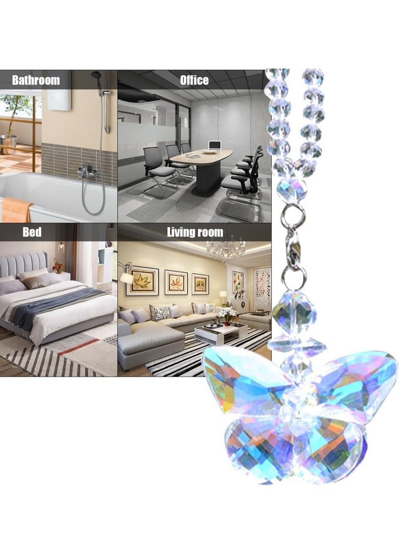 كيلا سحر مفتاح السيارة على شكل فراشة من الكريستال مع مرآة الرؤية الخلفية المعلقة - زخرفة سيارات مضيئة للنساء والبنات (تناسب SUV والشاحنات والمركبات) - Image 4