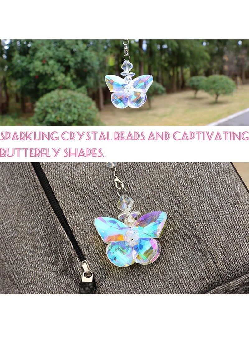 كيلا سحر مفتاح السيارة على شكل فراشة من الكريستال مع مرآة الرؤية الخلفية المعلقة - زخرفة سيارات مضيئة للنساء والبنات (تناسب SUV والشاحنات والمركبات) - Image 5