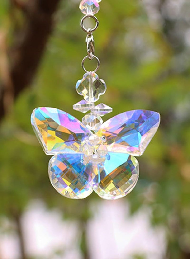 كيلا سحر مفتاح السيارة على شكل فراشة من الكريستال مع مرآة الرؤية الخلفية المعلقة - زخرفة سيارات مضيئة للنساء والبنات (تناسب SUV والشاحنات والمركبات) - Image 1