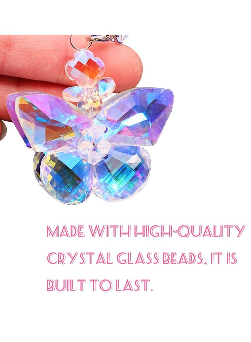 كيلا سحر مفتاح السيارة على شكل فراشة من الكريستال مع مرآة الرؤية الخلفية المعلقة - زخرفة سيارات مضيئة للنساء والبنات (تناسب SUV والشاحنات والمركبات) - Image 2