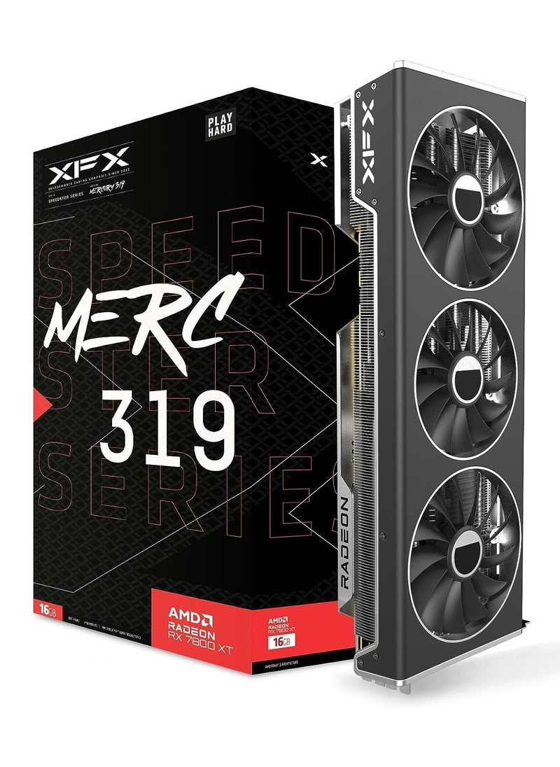 XFX - XFX Speedster MERC319 RX 7800 XT Black Gaming Graphics Card 16GB GDDR6 HDMI 3xDP, AMD RDNA 3 RX-78TMERCB9 - Image 1