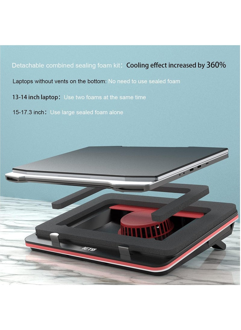 IETS - GT500 Powerful Turbo-Fan (5000 RPM) Laptop Cooling Pad with Infinitely Variable Speed,Seal Foam for Rapid Cooling Gaming Laptop,13-17.3inch Laptop Cooler with 3-Port USB Hub - Image 1