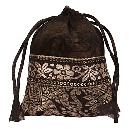 Touchstone Drawstring Bags Traditional Indian Handcrafted in Elephant Pattern Brocade fabric. Perfect for Gifts Jewelry Weddings Sweet Distribution Set of 9 Vibrant Multicolor Pouches Purses Potli. - Image 5