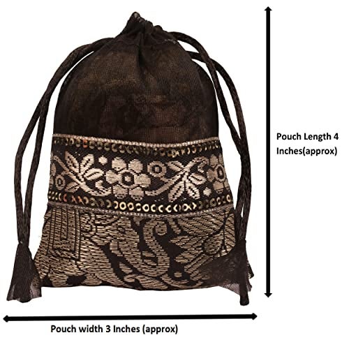 Touchstone Drawstring Bags Traditional Indian Handcrafted in Elephant Pattern Brocade fabric. Perfect for Gifts Jewelry Weddings Sweet Distribution Set of 9 Vibrant Multicolor Pouches Purses Potli. - Image 2