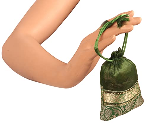 Touchstone Drawstring Bags Traditional Indian Handcrafted in Elephant Pattern Brocade fabric. Perfect for Gifts Jewelry Weddings Sweet Distribution Set of 9 Vibrant Multicolor Pouches Purses Potli. - Image 4