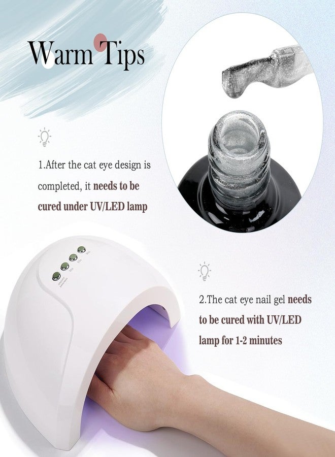 SEISSO Cat Eye Gel Nail Polish Set - 15ml Sliver Cat Eye Magnetic Nail Polish with Magnet Stick, Reflective Glitter Soak Off UV Gel, Translucent Nail Art Kit for Salon & Home - Image 5