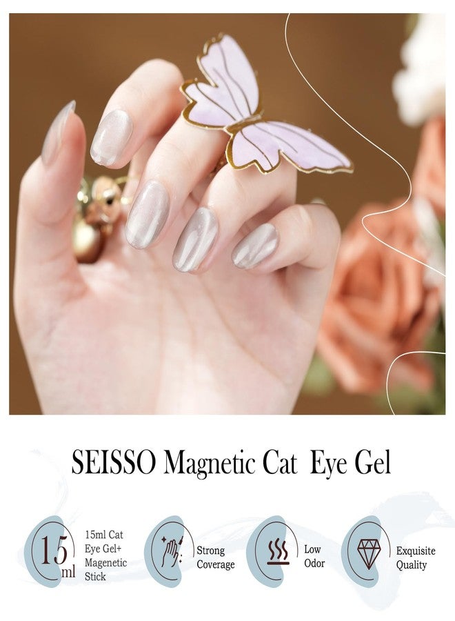SEISSO Cat Eye Gel Nail Polish Set - 15ml Sliver Cat Eye Magnetic Nail Polish with Magnet Stick, Reflective Glitter Soak Off UV Gel, Translucent Nail Art Kit for Salon & Home - Image 3
