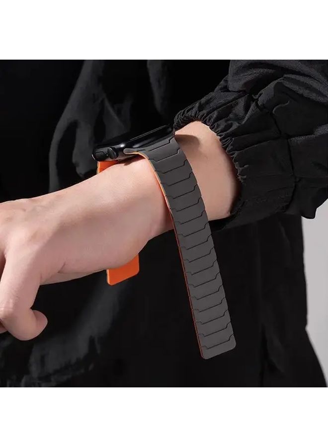 حزام رياضي مغناطيسي من السيليكون للساعات الذكية أسود وبرتقالي قابل للتعديل - Image 3