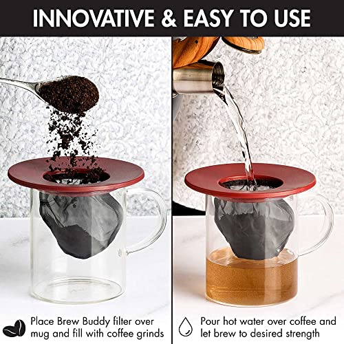 Primula Brew Buddy Portable Pour Over, Reusable Fine Mesh Filter, Dishwasher Safe, Single Cup of Coffee or Tea at Any Strength, Ideal for Travel or Camping, 404.88 milliliters, Red - Image 3