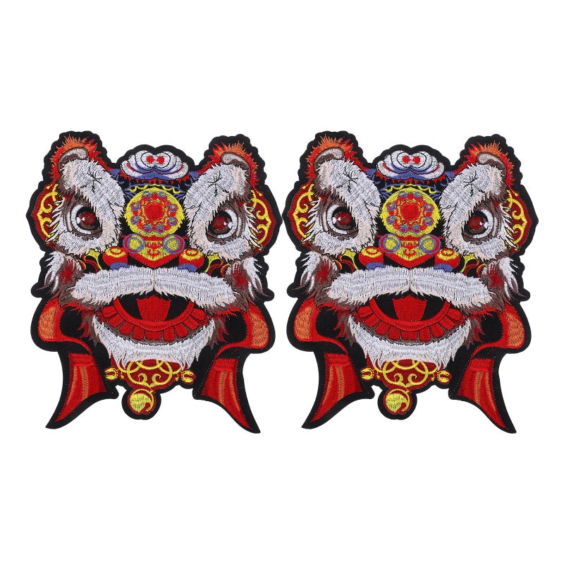 Dancing Lion Embroidery Iron On Patches 2Pcs Small Red Appliques For Clothing Repair DIY Crafts - Image 2
