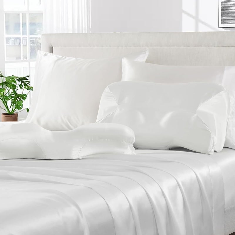 Eychei Satin Pillowcase for Cervical Pillow, White Silky Cervical Pillow Case Contour Pillow Case Cover with Zipper, Smooth Ergonomic Pillowcase for Neck Pillow Cover - Image 2