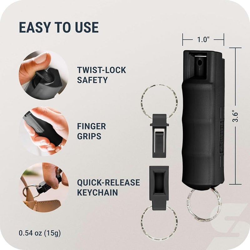 صابري Sabre Pepper Spray with Quick Release Keychain for Self Defense – Maximum Police Strength OC Spray with UV Marking Dye, Twist Lock Safety, Finger Grip, 10‑Second Spray, 14‑ft Range, Made in USA - Image 2