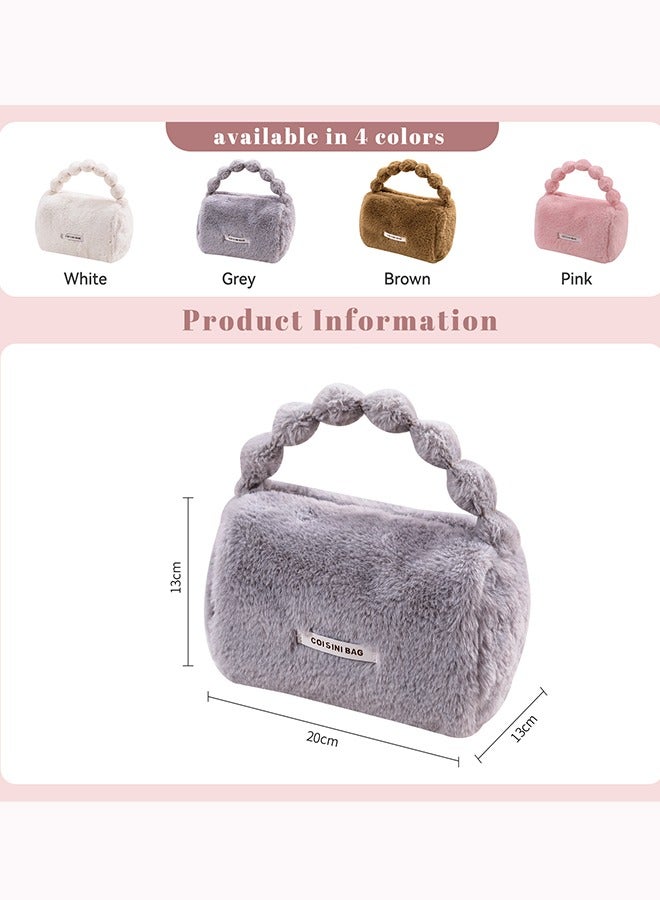 حقائب مستحضرات التجميل، حقيبة مكياج بسحاب، حقيبة تنظيم أدوات الزينة المحمولة للنساء، حقائب تخزين قطيفة كبيرة السعة للسفر، حقيبة حقيبة للعناية بالبشرة، حقيبة بمقبض لطيف (رمادي) - Image 2