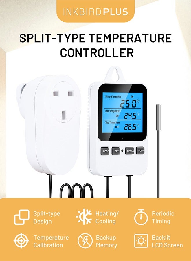 INKBIRDPLUS Split-Type Temperature Controller, Digital Heating Cooling Thermostat with Backlit LCD, Periodic Timing Control, High and Low Temperature Alarms, Ideal for Reptile Greenhouse Brewing Refrigerator - Image 2
