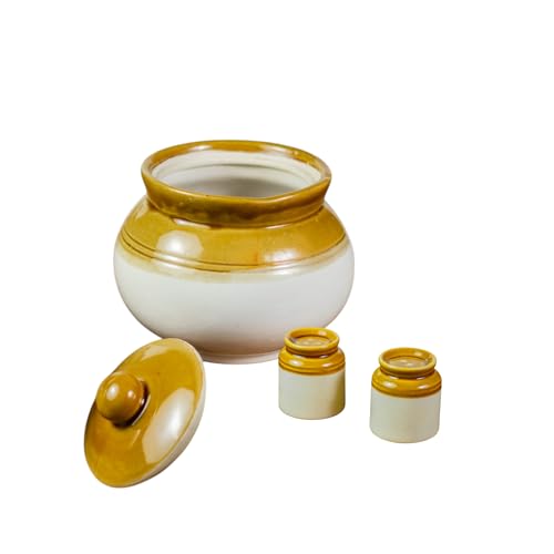 ClayStone Traditional 2.5 kg Pickle jar for Storage with 2 Salt and Pepper Shakers - Kitchen Storage Containers for Pickles. Decorative Achar Barni 2.5 kg Round Jars for Home Organization.. (2500 Ml) - Image 4