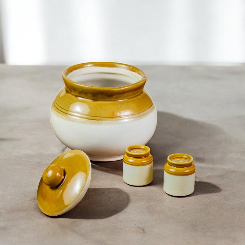 ClayStone Traditional 2.5 kg Pickle jar for Storage with 2 Salt and Pepper Shakers - Kitchen Storage Containers for Pickles. Decorative Achar Barni 2.5 kg Round Jars for Home Organization.. (2500 Ml) - Image 5