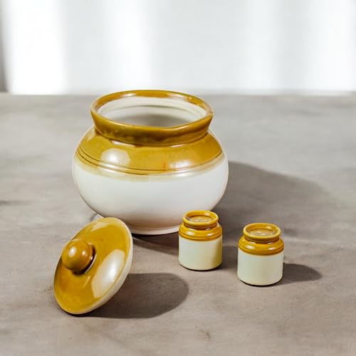 ClayStone Traditional 2.5 kg Pickle jar for Storage with 2 Salt and Pepper Shakers - Kitchen Storage Containers for Pickles. Decorative Achar Barni 2.5 kg Round Jars for Home Organization.. (2500 Ml) - Image 1