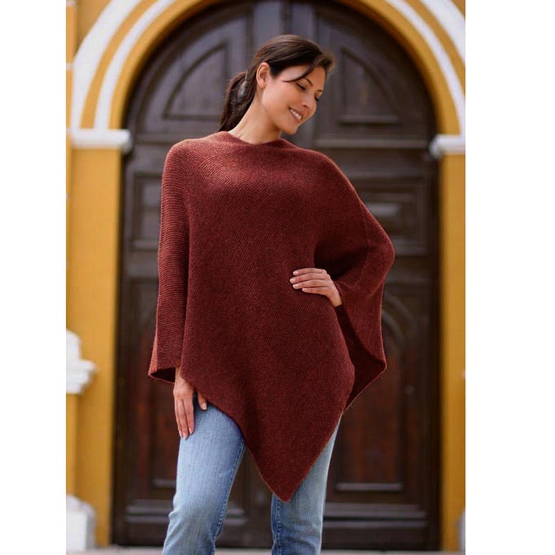 NOVICA Handmade Alpaca Poncho Women's Wool Peru 'Autumn Splendor' - Image 3