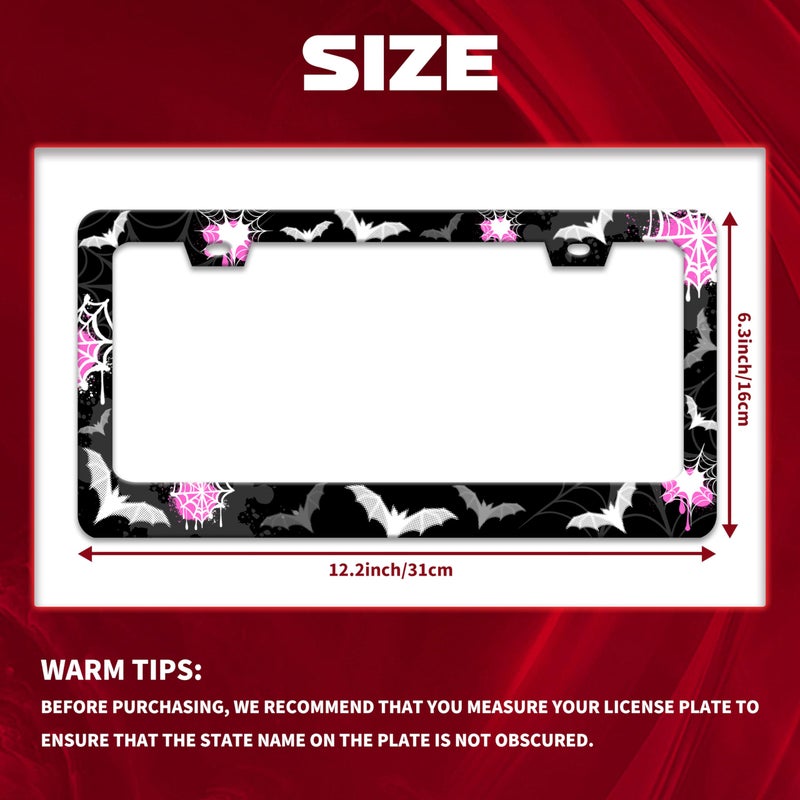 Omw2fyb Personalise Bat Spider Web License Plate Frame Gothic License Plate Frames Car Universal Stainless Steel Accessories Cars Decor with 2 Holes and Screws Fits Standard Us Vehicles Size 12.2 X 6 Inches - Image 2