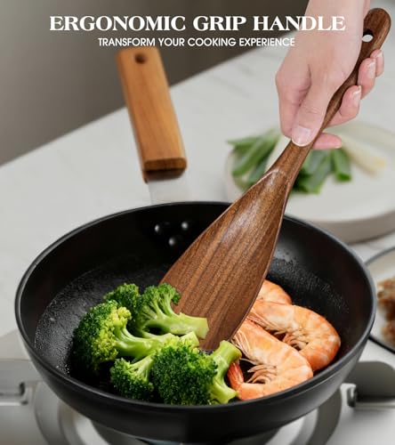 MemoGem 2Pcs Wooden Spatula Spoon, Multifunction Cooking Spoon for Nonstick Cookwares, Heat Resistant Acacia Wooden Spoon Spatula for Cooking, Mixing, Scooping, Scraping, BPA-Free, 11.6 x 2.8 Inch - Image 5