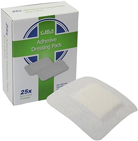 Box of 25 CMS First Aid 8 x 6cm White Fabric Adhesive Wound Dressings Plasters
