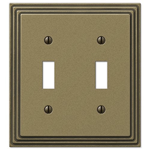 AMERELLE 84TTRB Steps Double Toggle Cast Metal Wallplate in Rustic Brass - Image 1