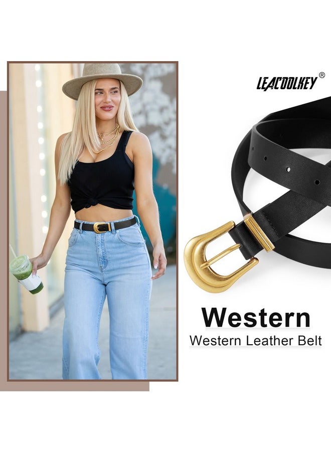 LEACOOLKEY - 2 Pack Women'S Leather Belts For Jeans Western Belt Ladies Wsit Belt With Gold Silver Buckle - Image 1